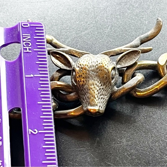 Western Women Dear Stag Head Gold Chain Link Bracelet Rodeo Huntress Biker Brass - Picture 7 of 11